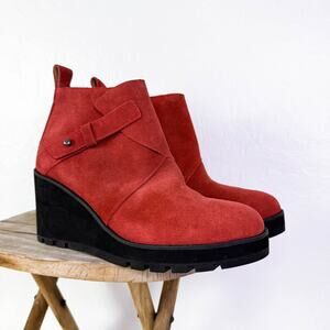 Eileen Fisher Tinker Leather Suede Wedge Ankle Boots Rust Brick Red sz 9.5 NEW